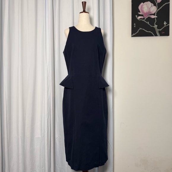 Banana Republic Side Peplum Sheath Dress Navy Size 14 Tall - Picture 2 of 16